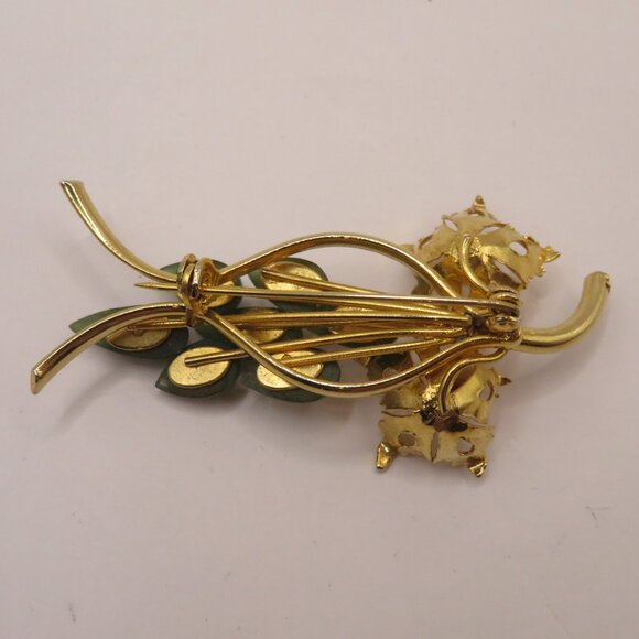Jade Gold Tone Vintage Brooch - Picture 4 of 5